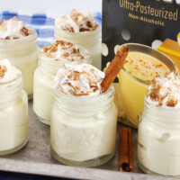 Eggnog Pudding Shots in mini mason jars.
