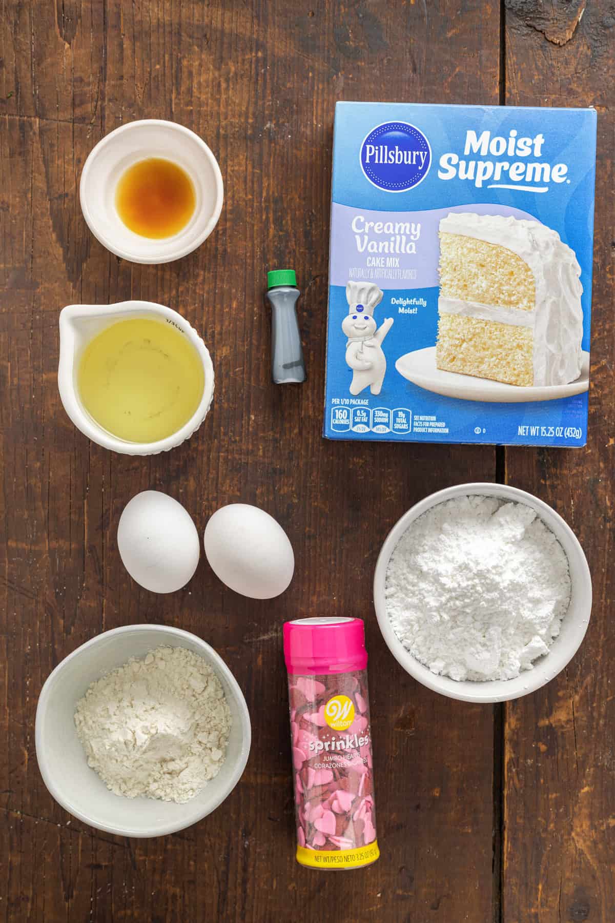 Overhead view of ingredients needed to make Grinch cookies