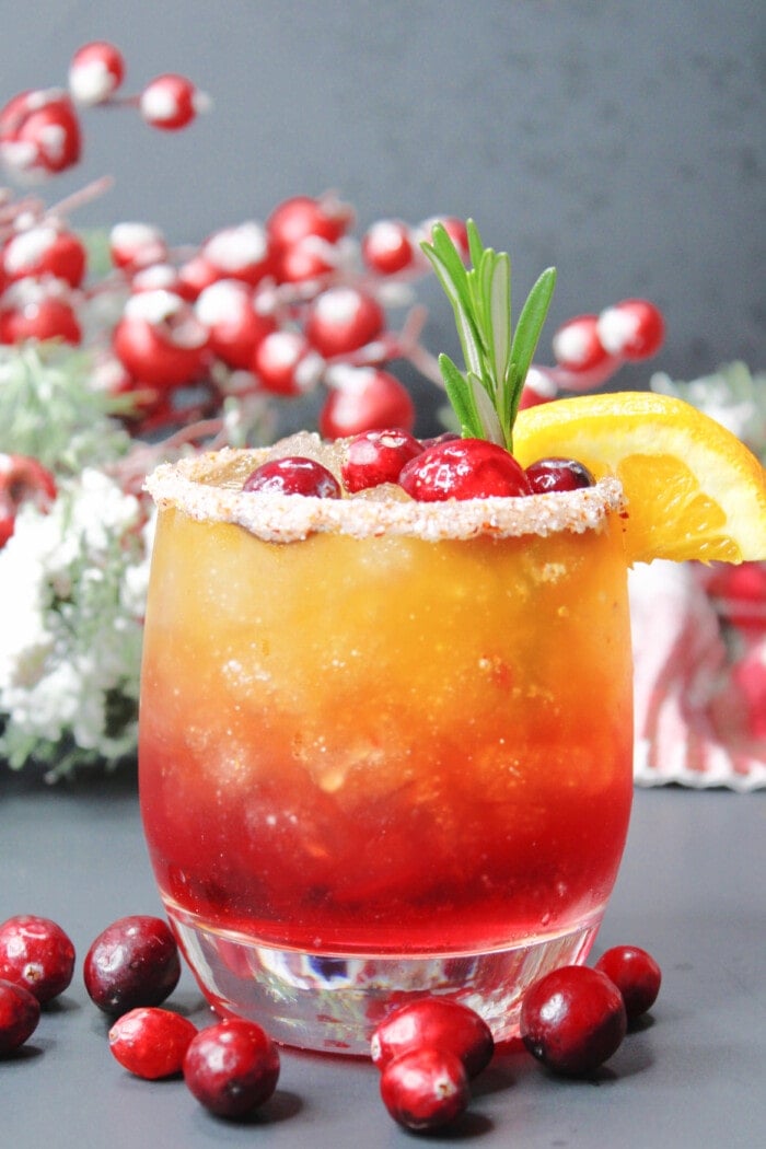 Naughty and Nice Cocktail on a gray slate board.