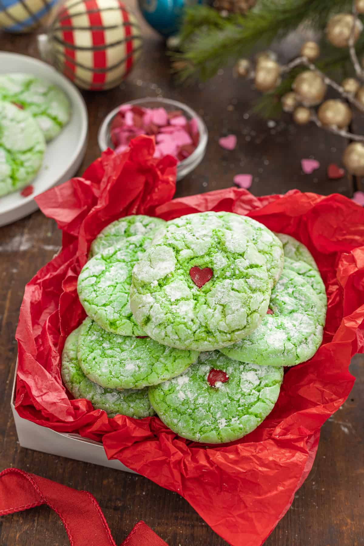 Grinch Cookies in a Holiday Gift Box