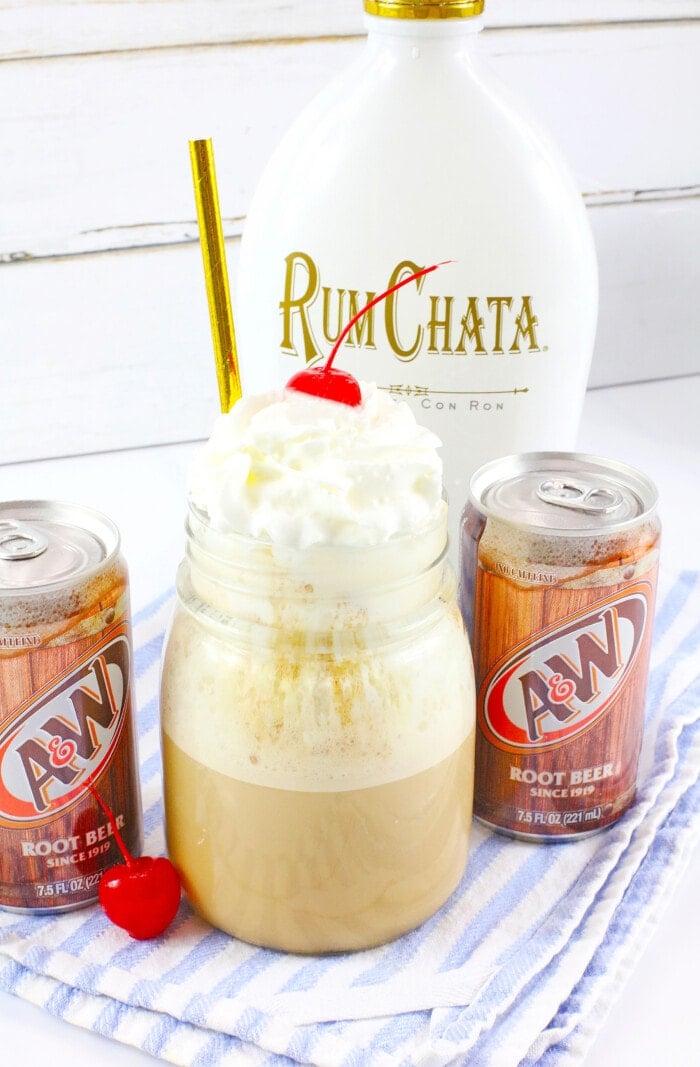 Rum Chata Root Beer Float in a mason jar.