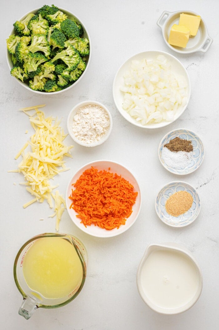 ingredients needed to make broccoli cheddar soup