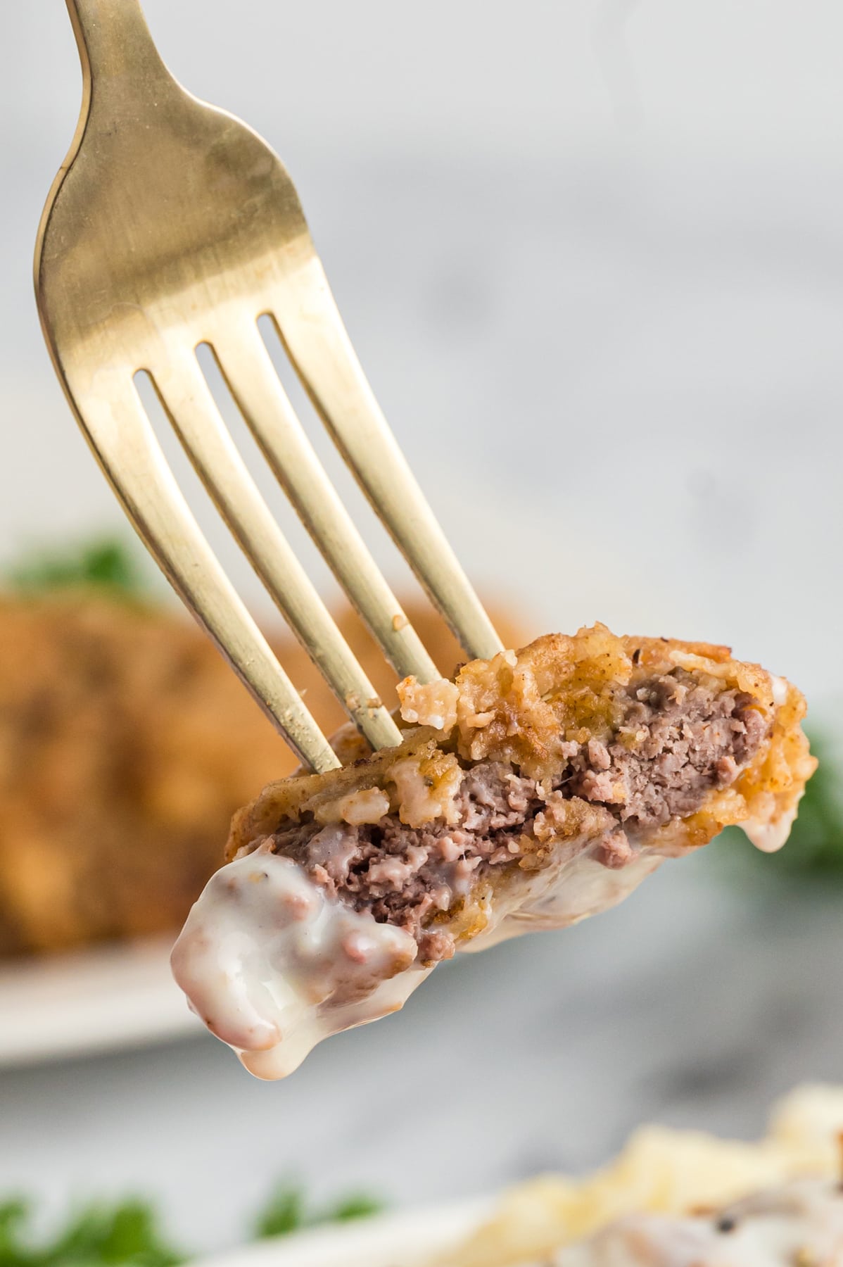 A piece of chicken fried steak with gravy on a form