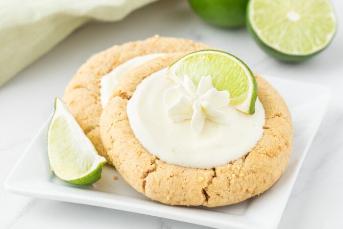 Key Lime Pie Cookies on a square plate.
