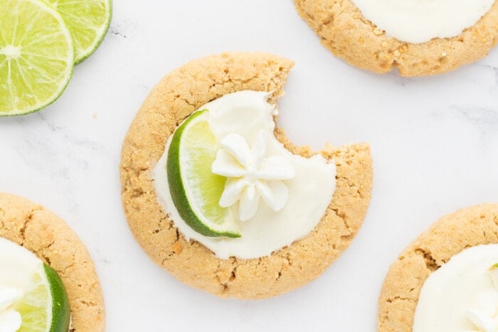 Key Lime Pie Cookies with a bite taken out.