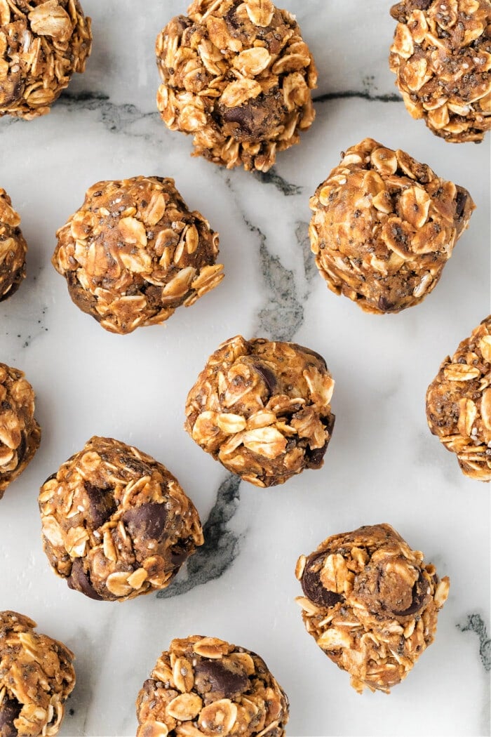 protein balls on marble background