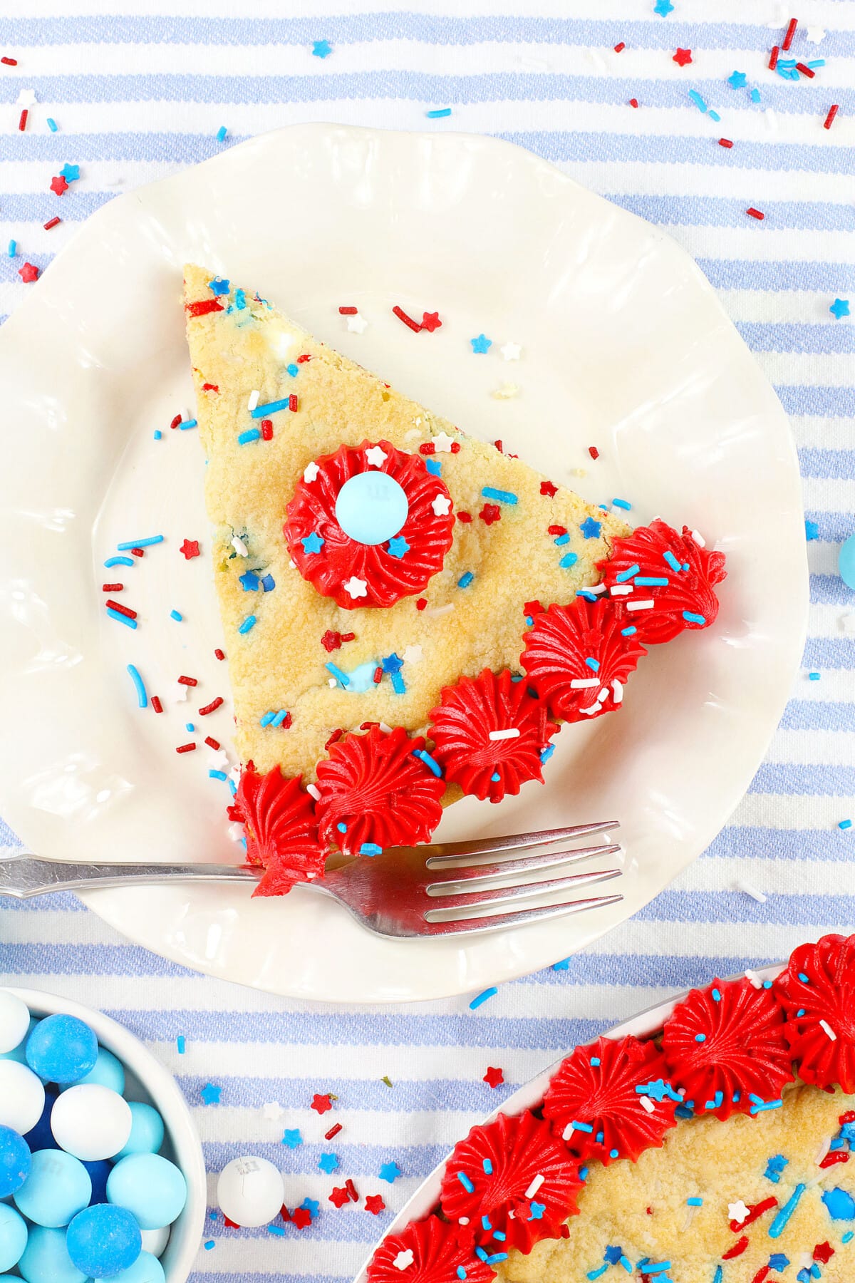 A slice of 4th Of July Cookie Cake.
