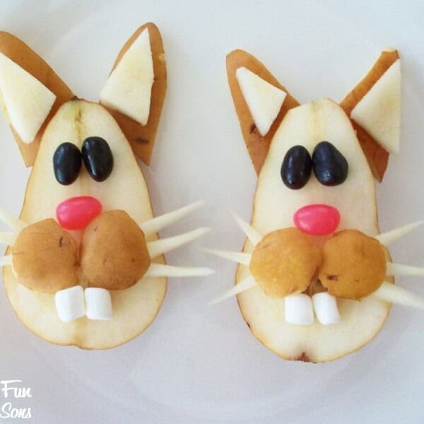 Bunny Pear Fruit Snacks on a plate