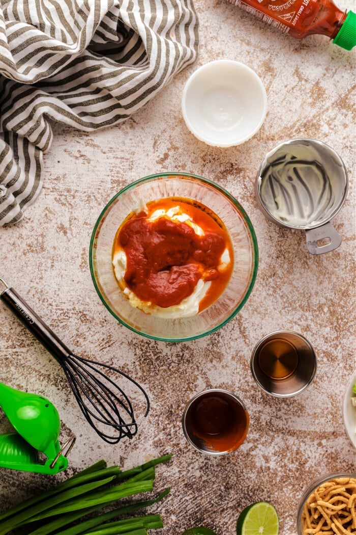 sauce in glass bowl for dynamite shrimp