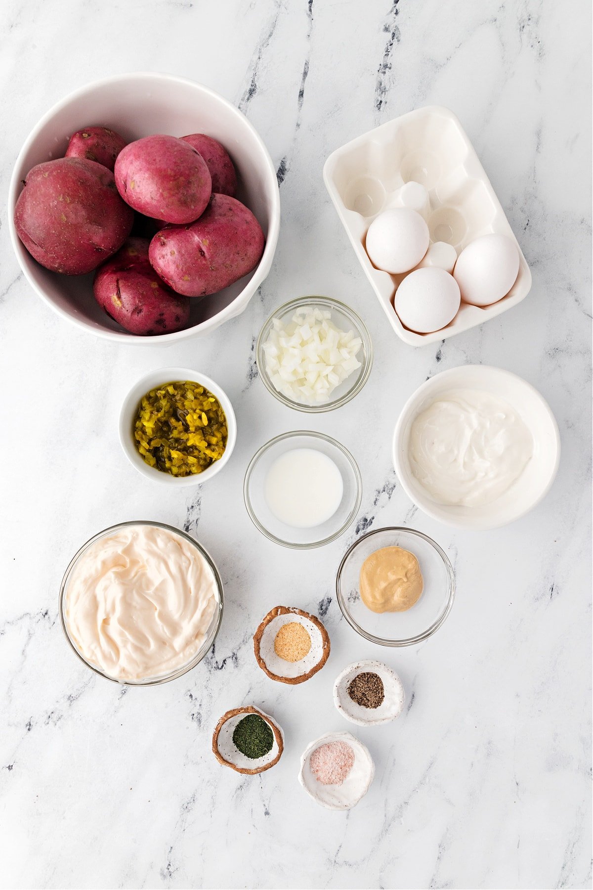 ingredients needed to make creamy potato salad