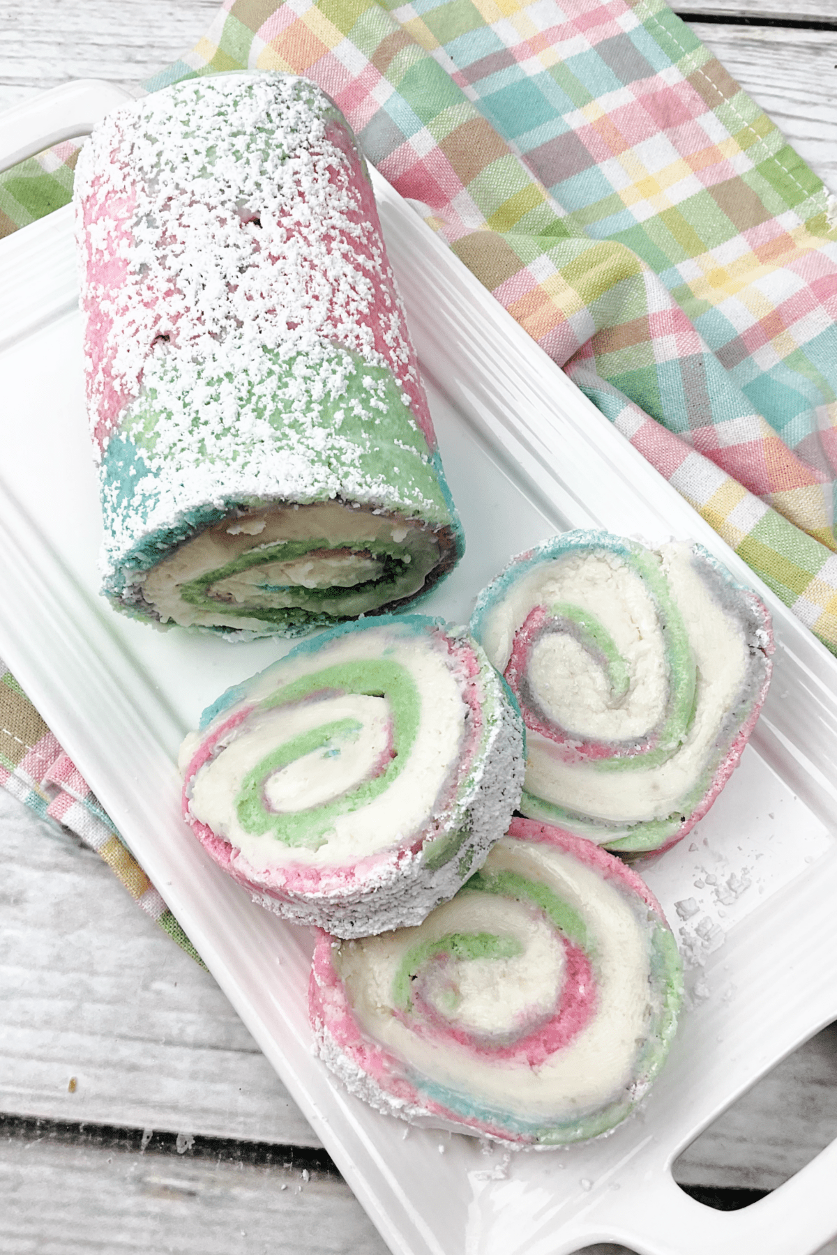 Three slices of Easter Cake Roll.
