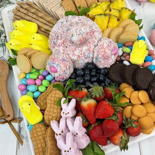 Easter Charcuterie Board on a wooden board.
