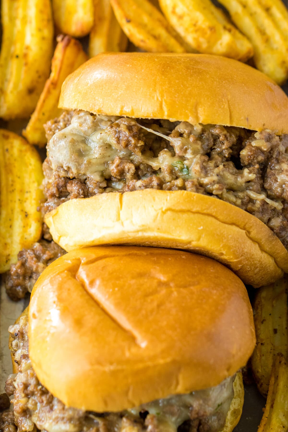 French Onion Sloppy Joes on a bed of fries.