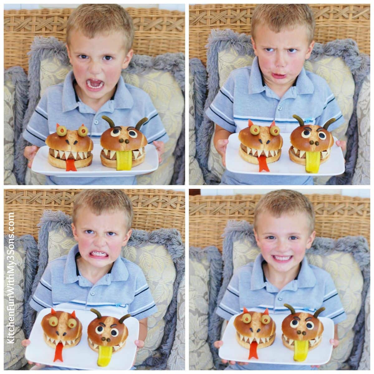 4 year old loved his Monster Burgers and also loved making monster faces!
 