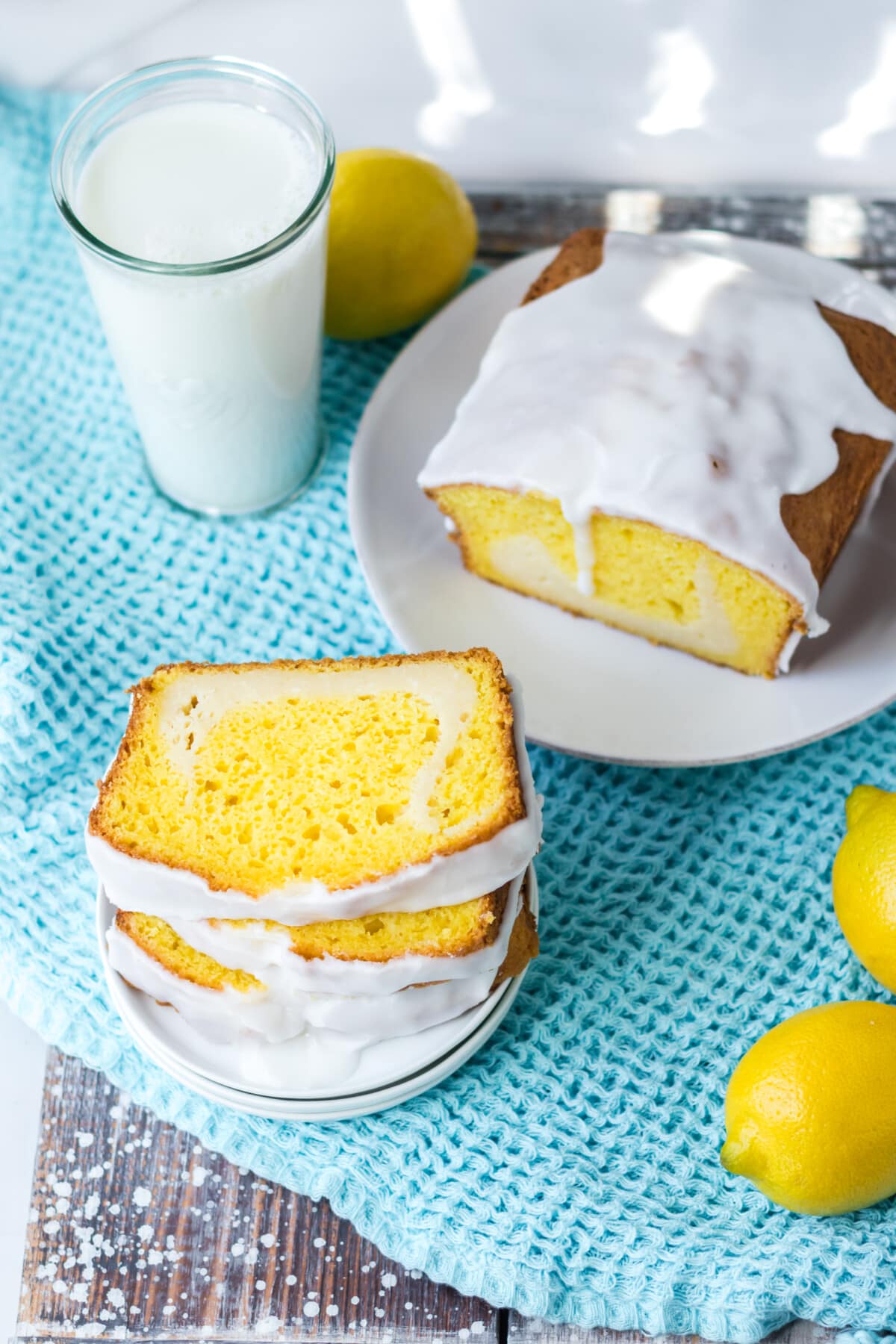 Slice of the Lemon Loaf with Cream Cheese.