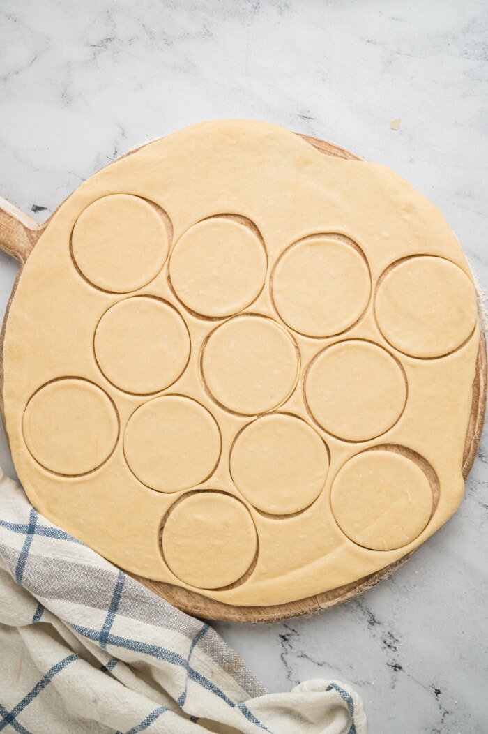 Dough cut into 3 inch circles