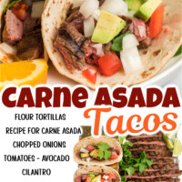 Carne Asada Tacos feature juicy, tender steak and toppings like cilantro, onion, tomato, and avocado. Perfect for an easy dinner!