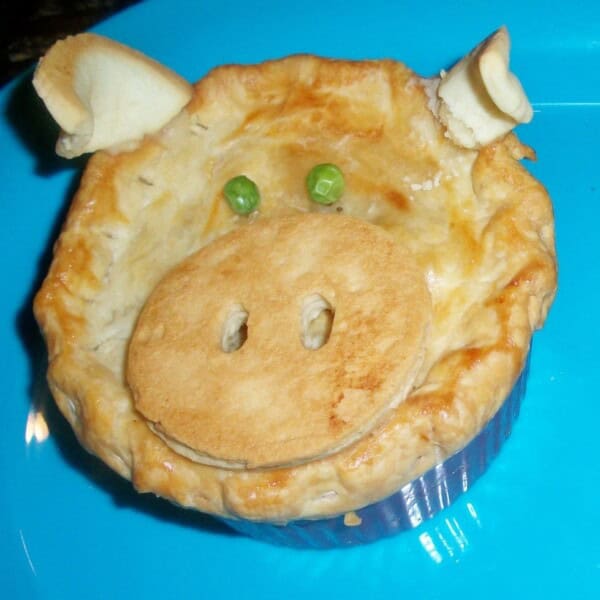 Piggy Pot Pie on a blue plate