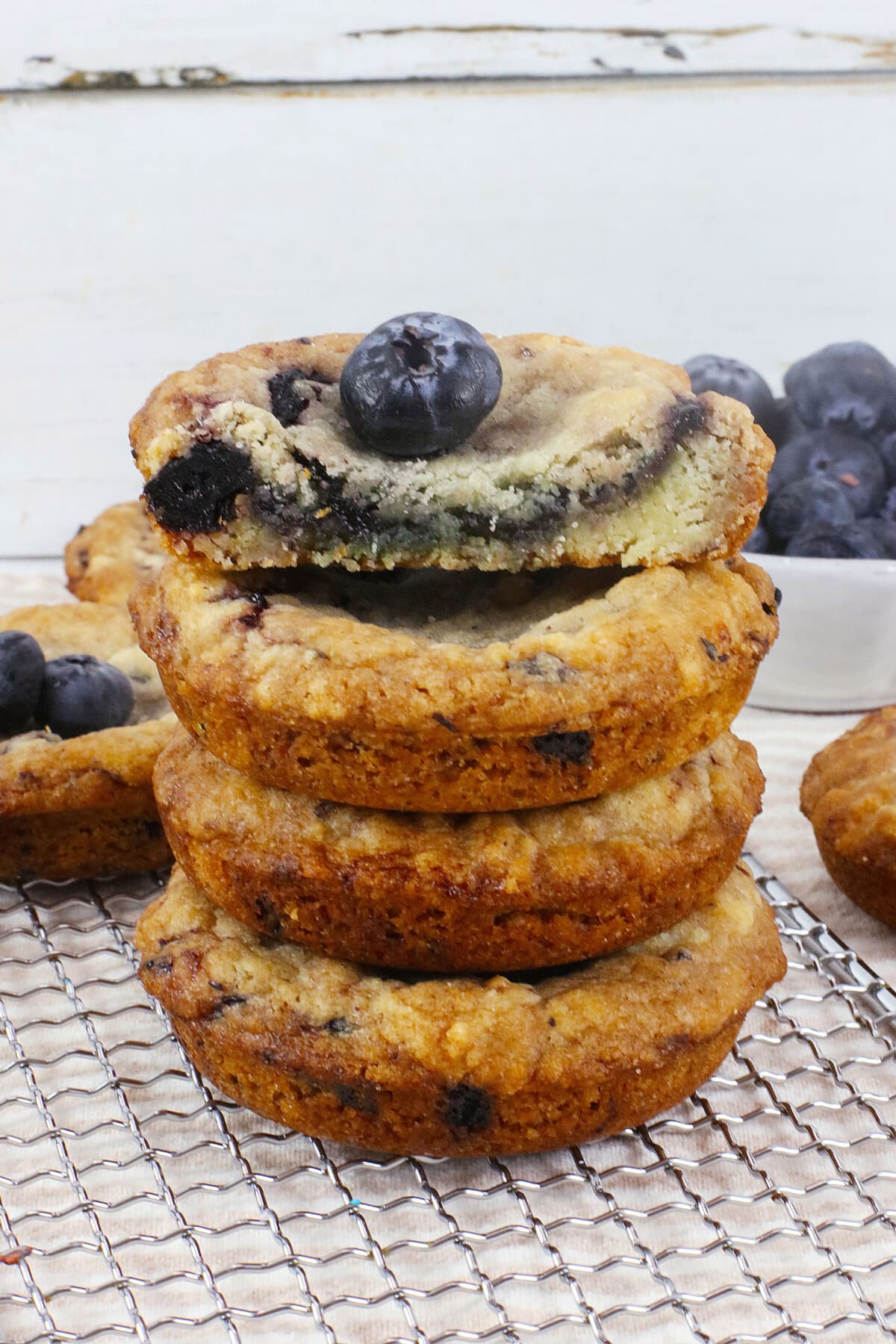A stack of the Blueberry Muffin Cookies.
