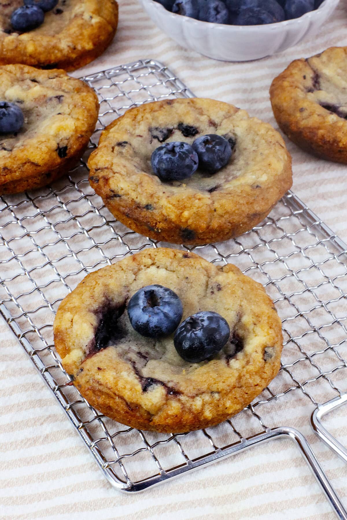 Blueberry Muffin Cookies on a wire rack.