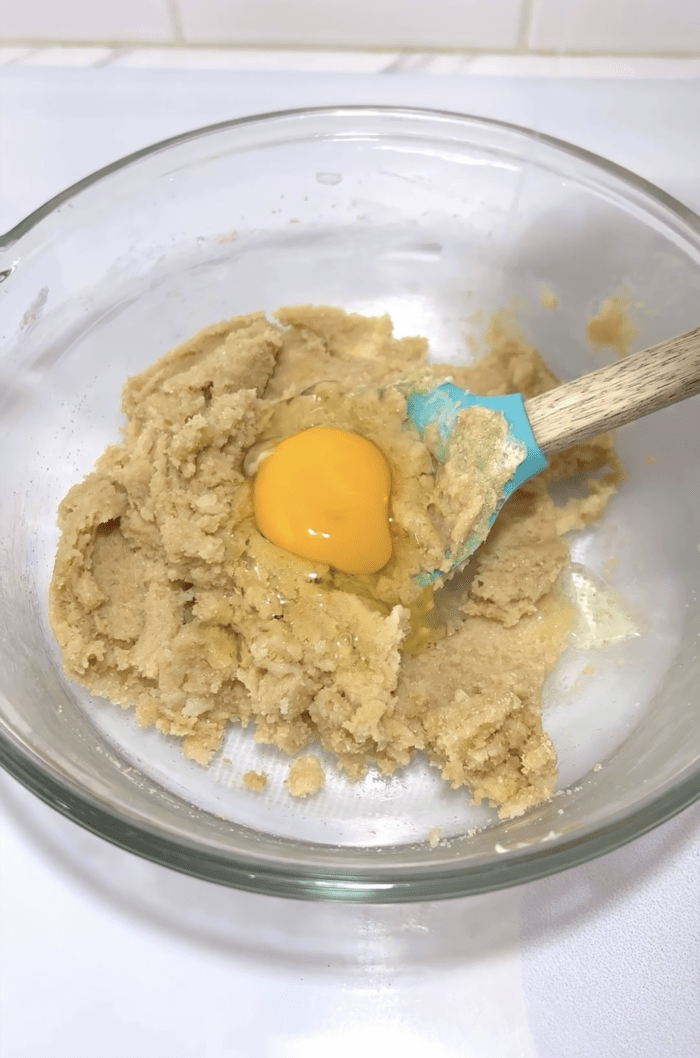 Adding the eggs.