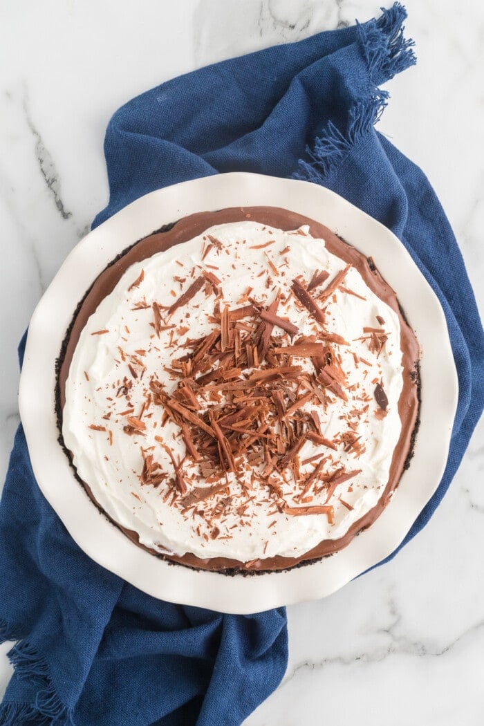 Overhead view of a French silk chocolate pie