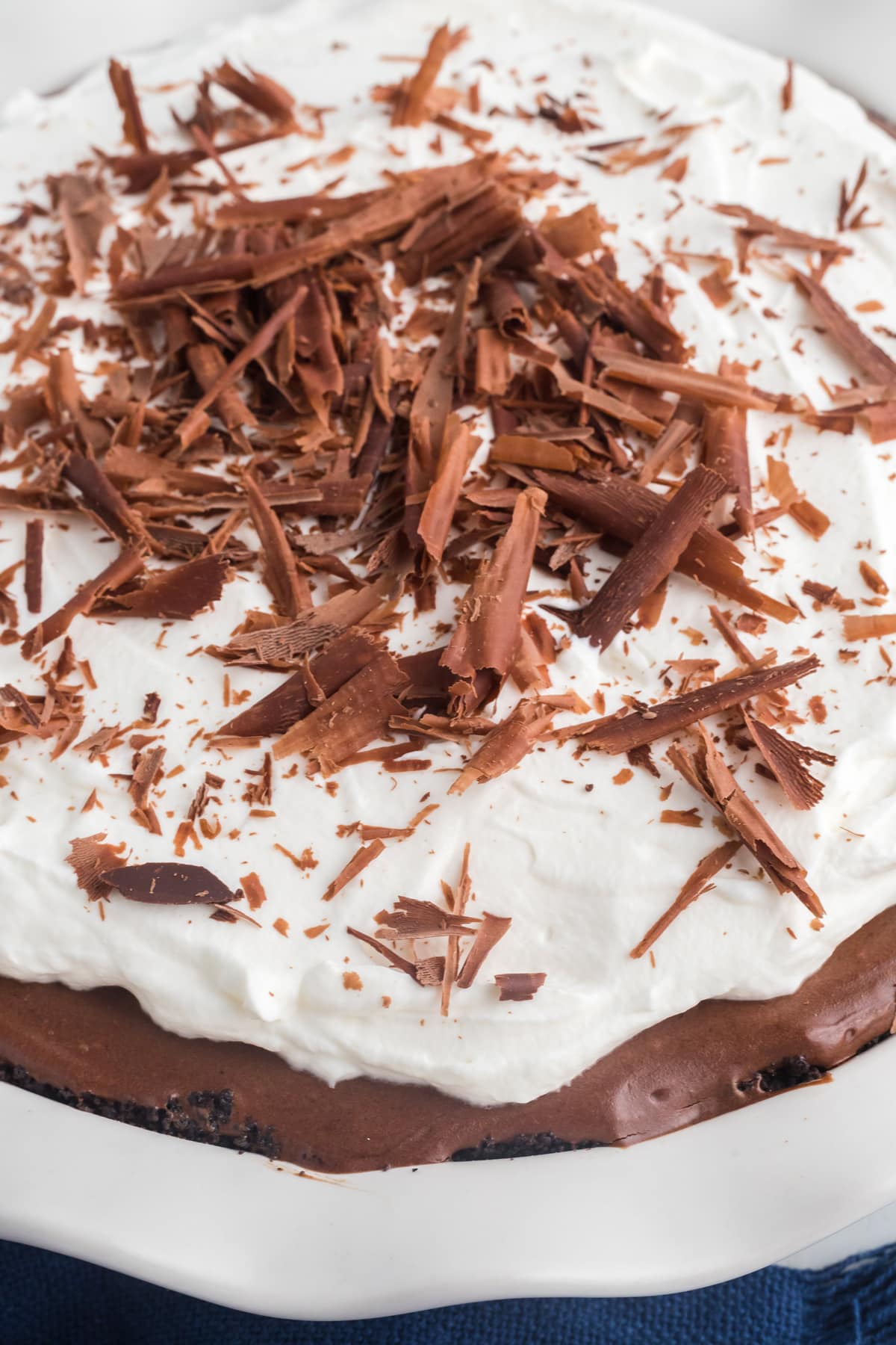 Close up of a chocolate French silk pie