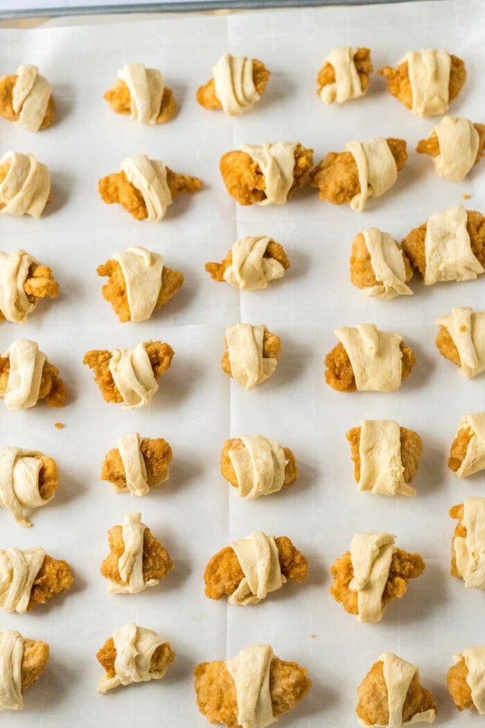 The Glazed Chicken Crescent Bites on a baking tray.