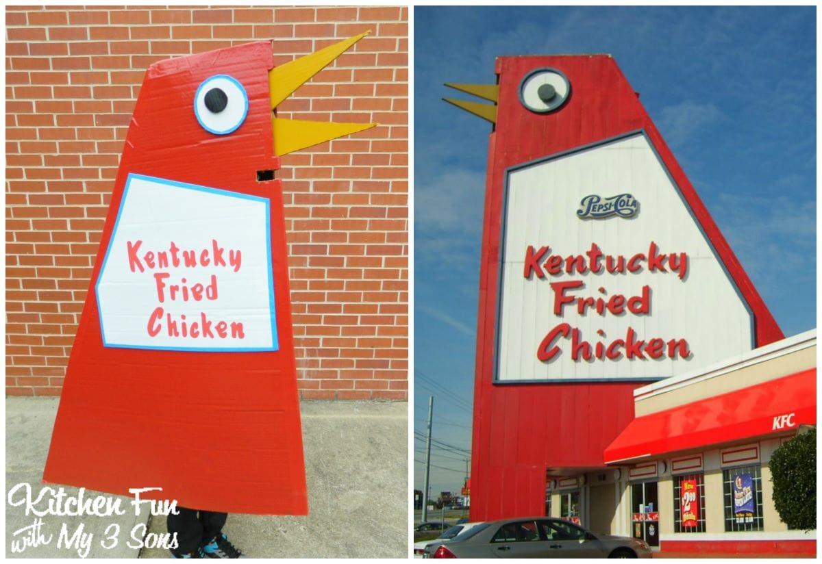 Big Chicken costume next to KFC Big Chicken