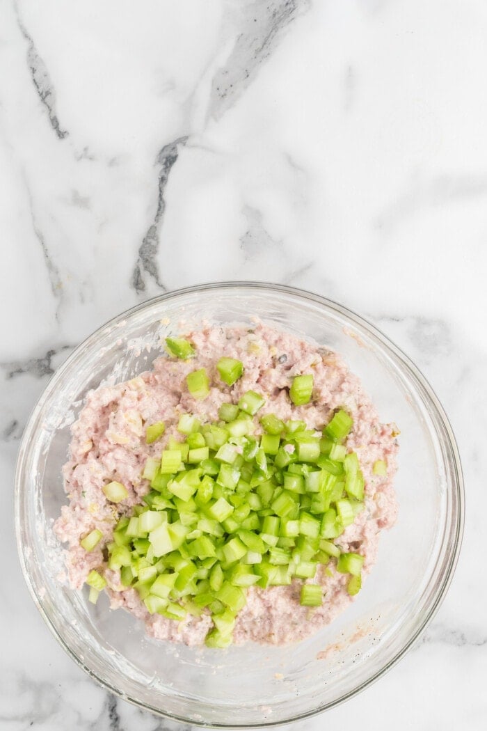 Ham mixture in a bowl with celery