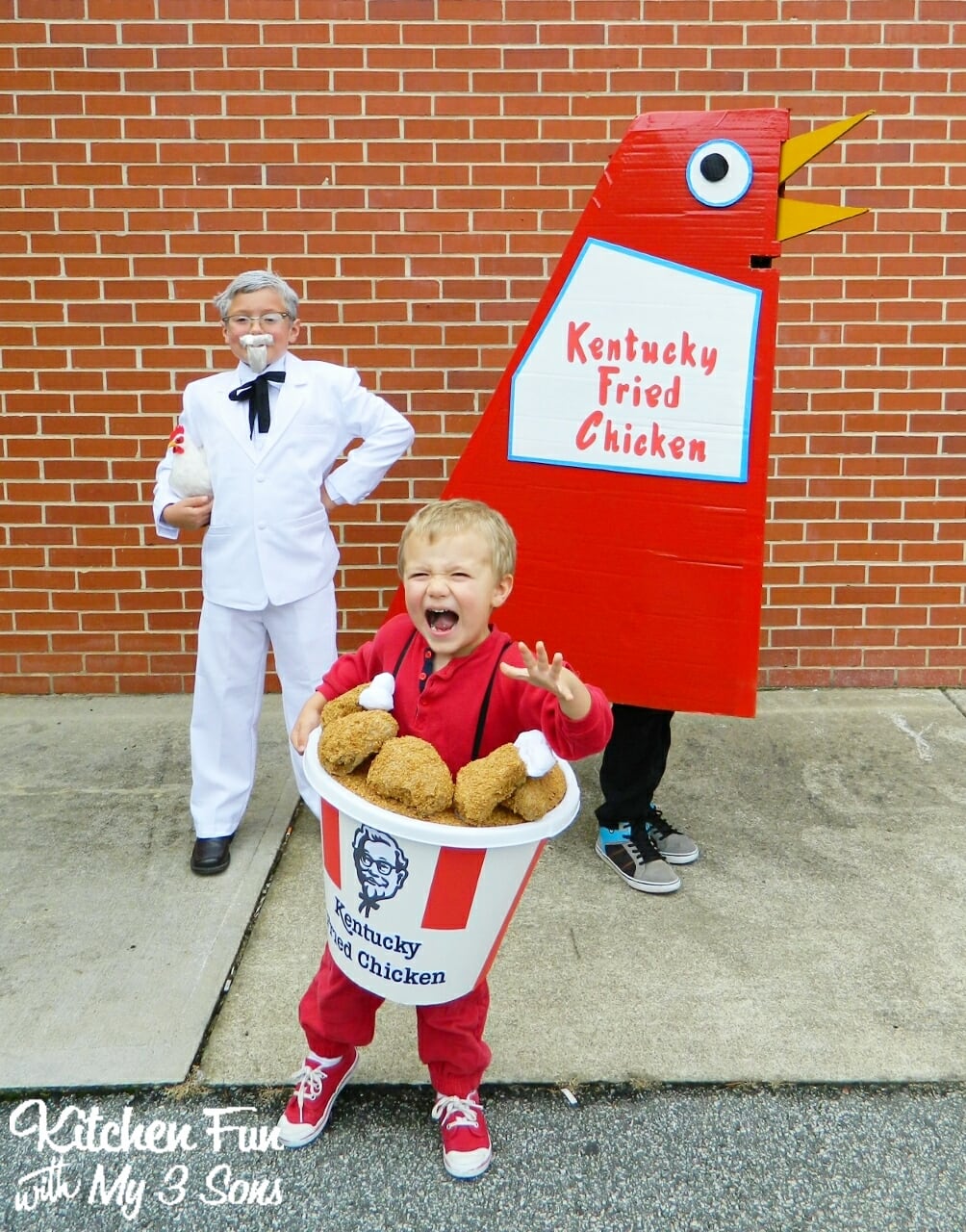 3 boys in homemade KFC costumes