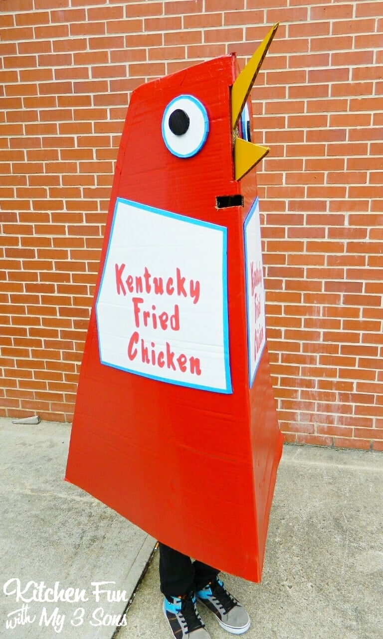 Boy in a Homemade KFC Big Chicken Costume
