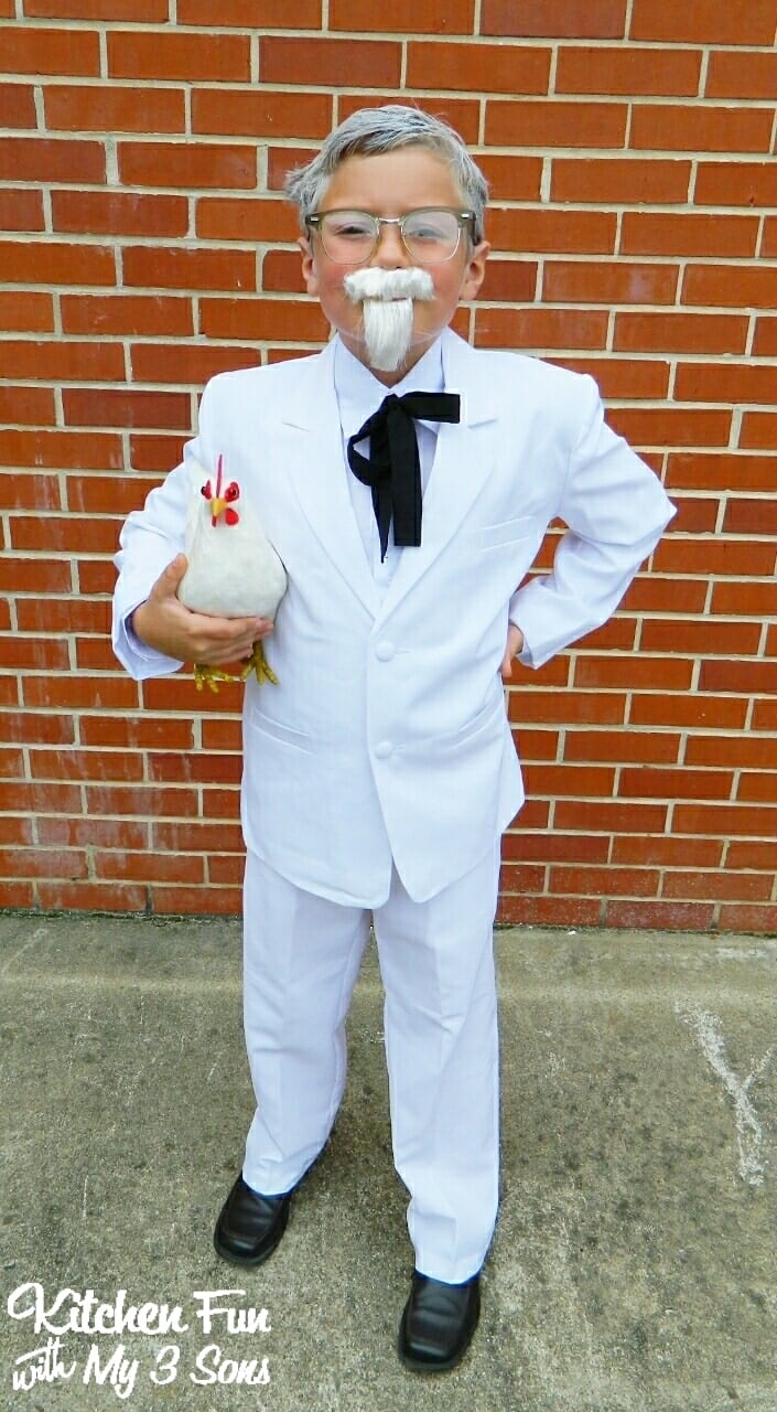 Boy in a homemade Colonel Sanders costume