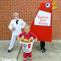 Kids dressed in homemade KFC themed costumes