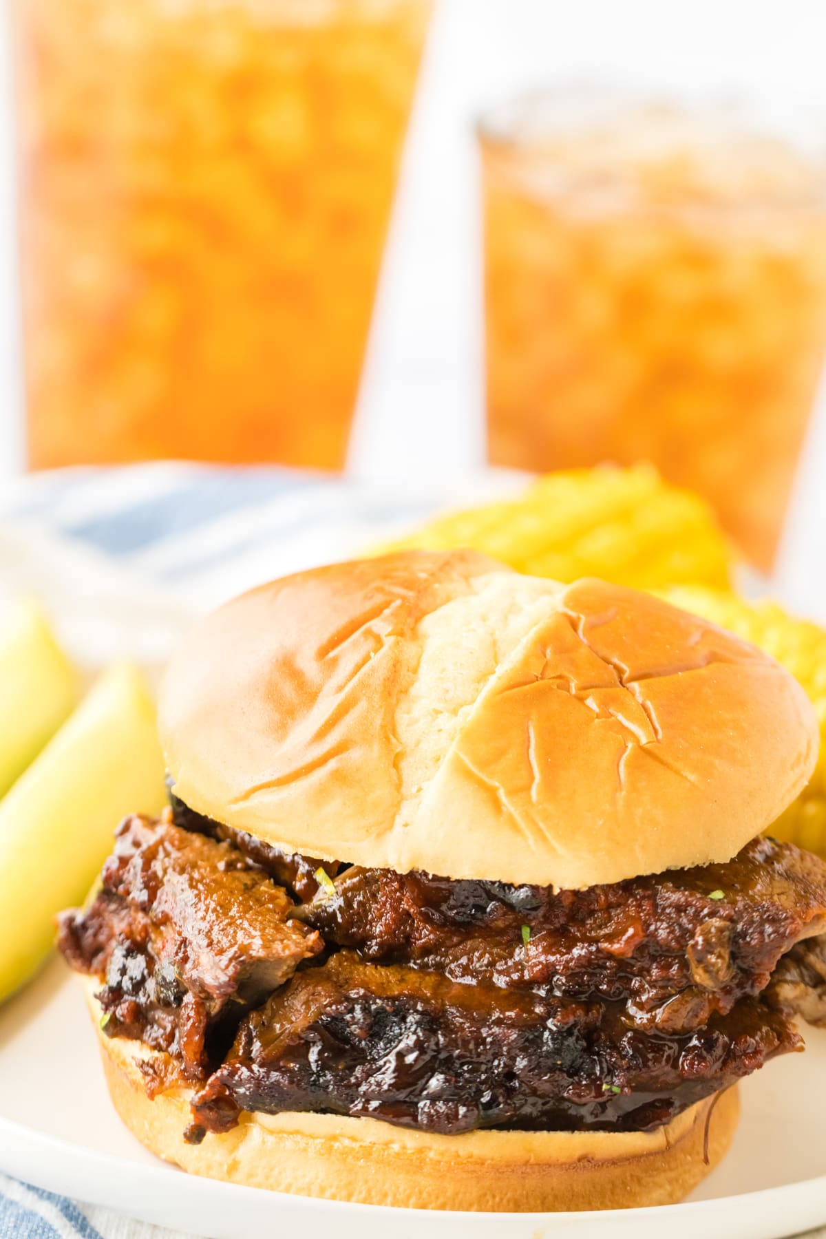 A slow cooker brisket on a sandwich bun