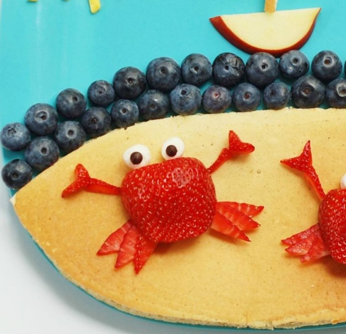 Crab on the Beach Breakfast using a pancake, egg and berries
