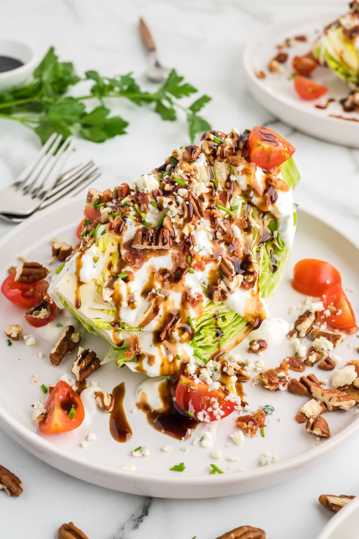 A wedge salad on a plate