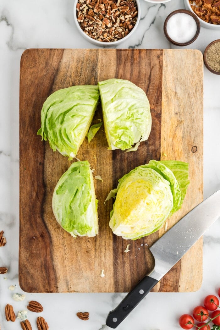 A head of lettuce cut into quarters
