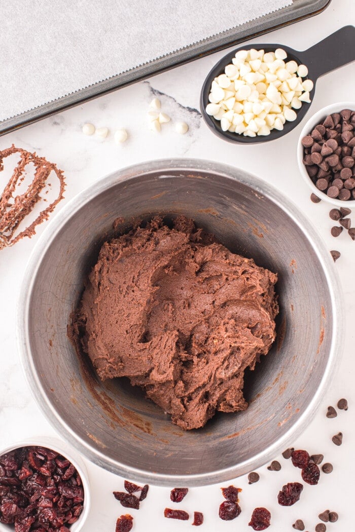 black forest cookie dough batter in bowl