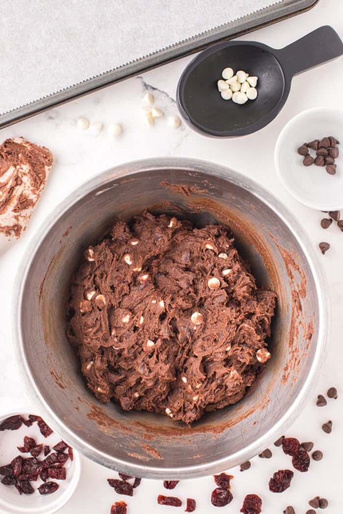 black forest cookie dough batter mixed in bowl