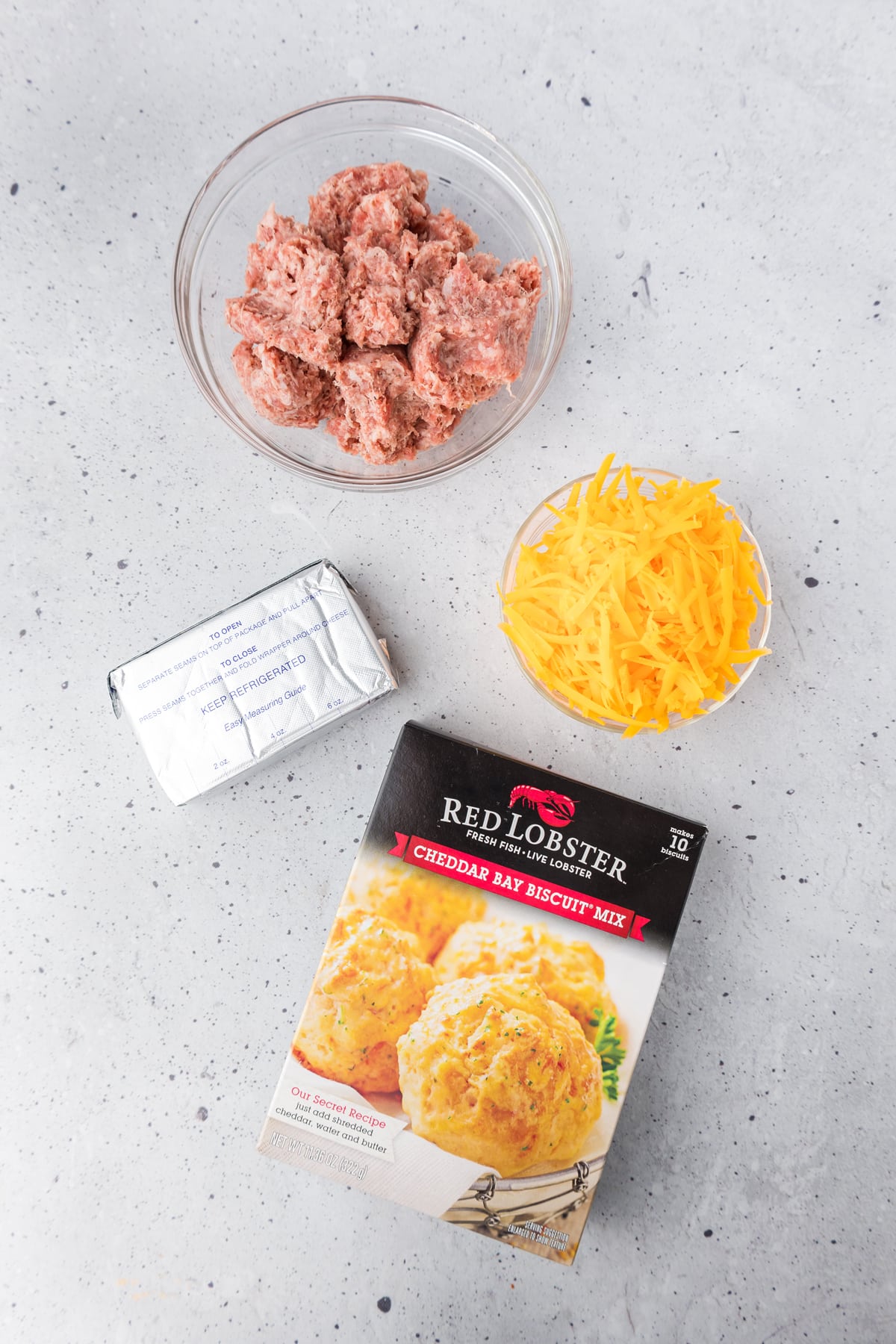 ingredients needed to make cheddar bay sausage biscuits
