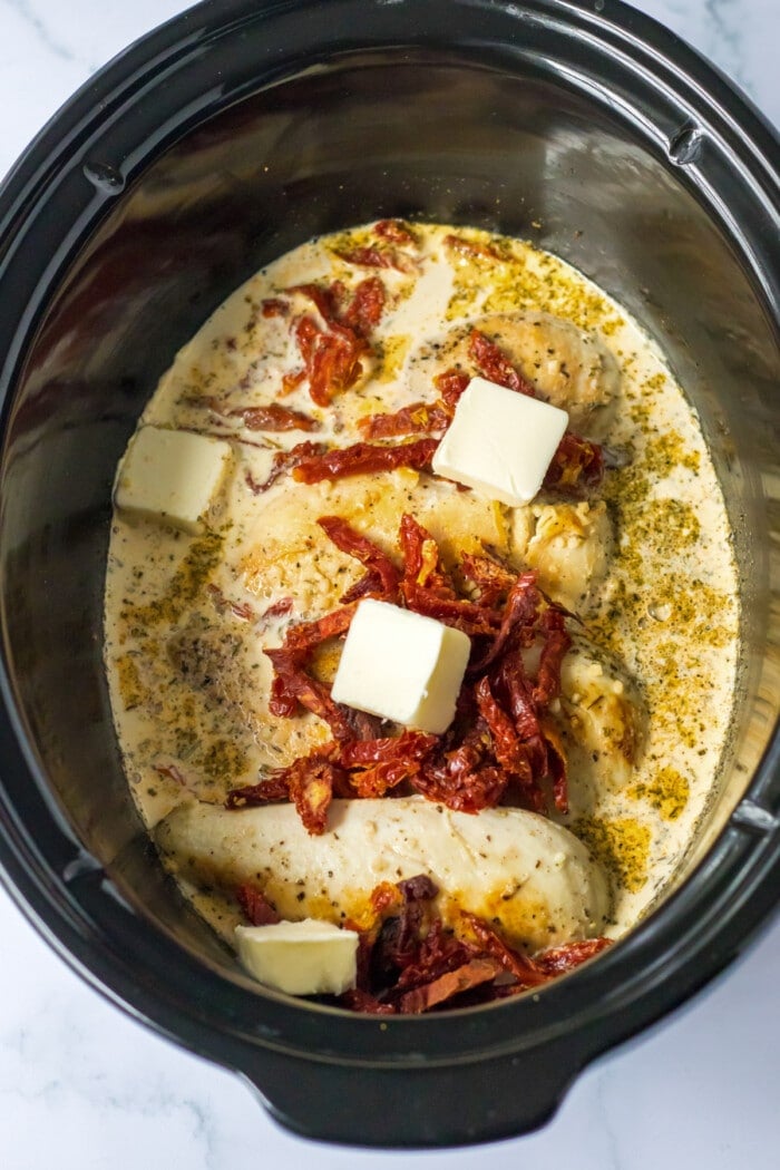 butter on top of chicken for marry me chicken in crockpot