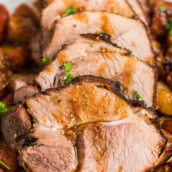 Slices of pork roast on a plate