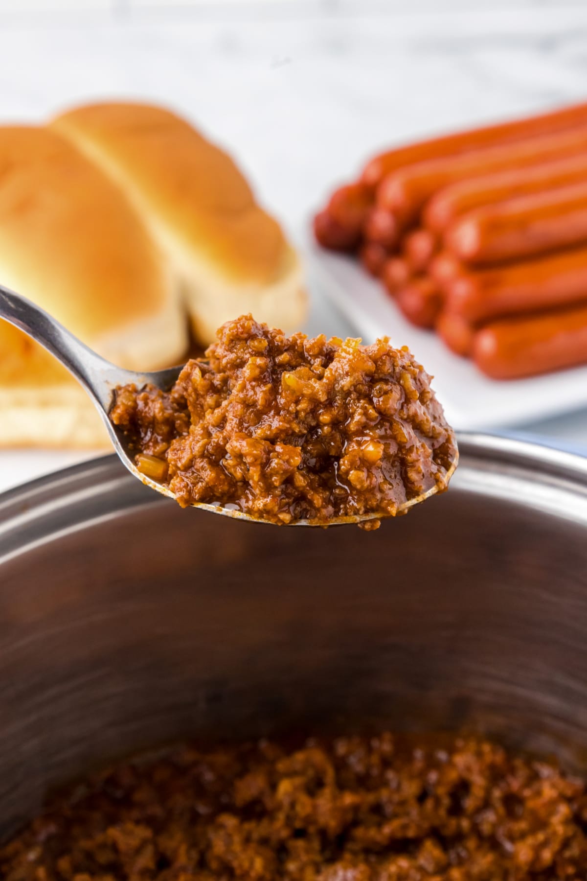 spoonful of hot dog chili