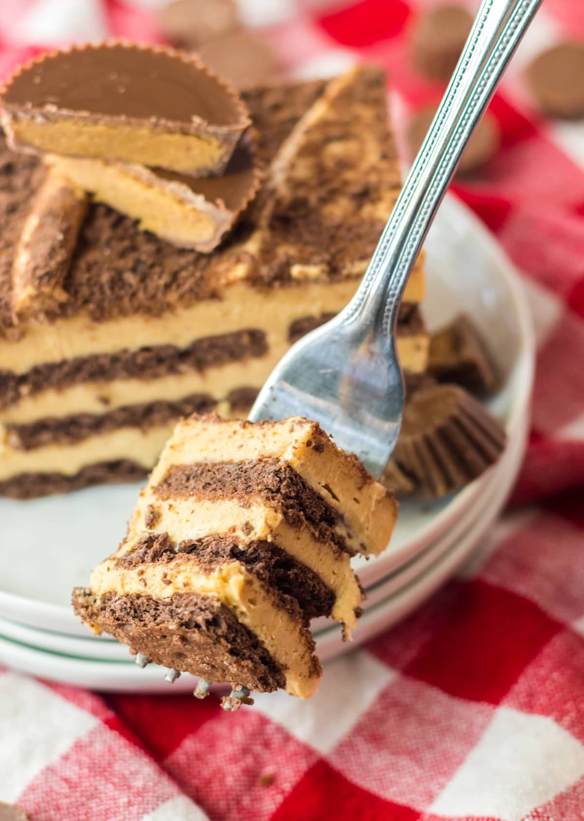 fork with peanut butter icebox cake