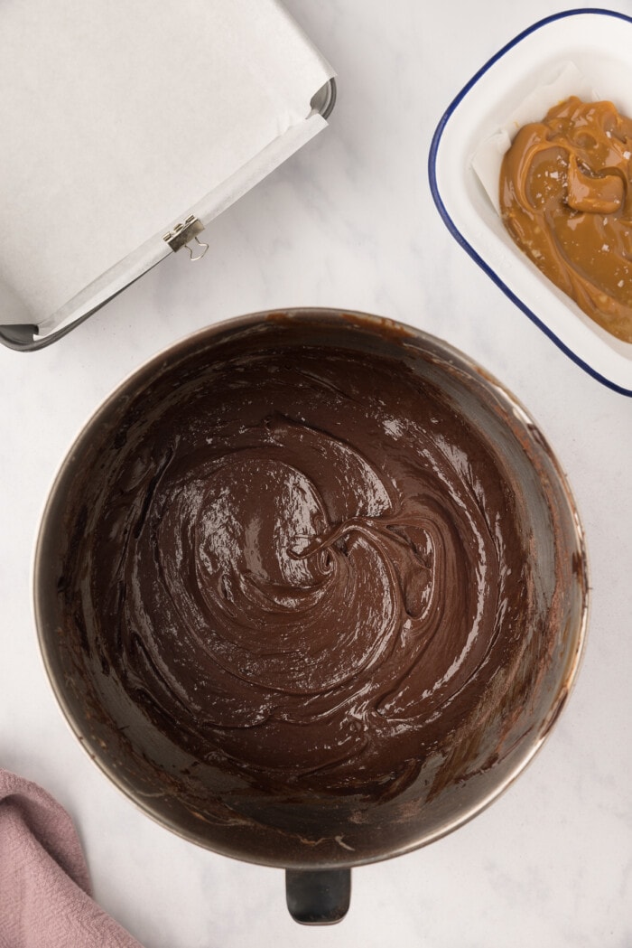 brownie batter mixed in bowl