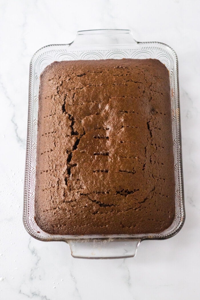 coca cola cake baked in glass baking dish