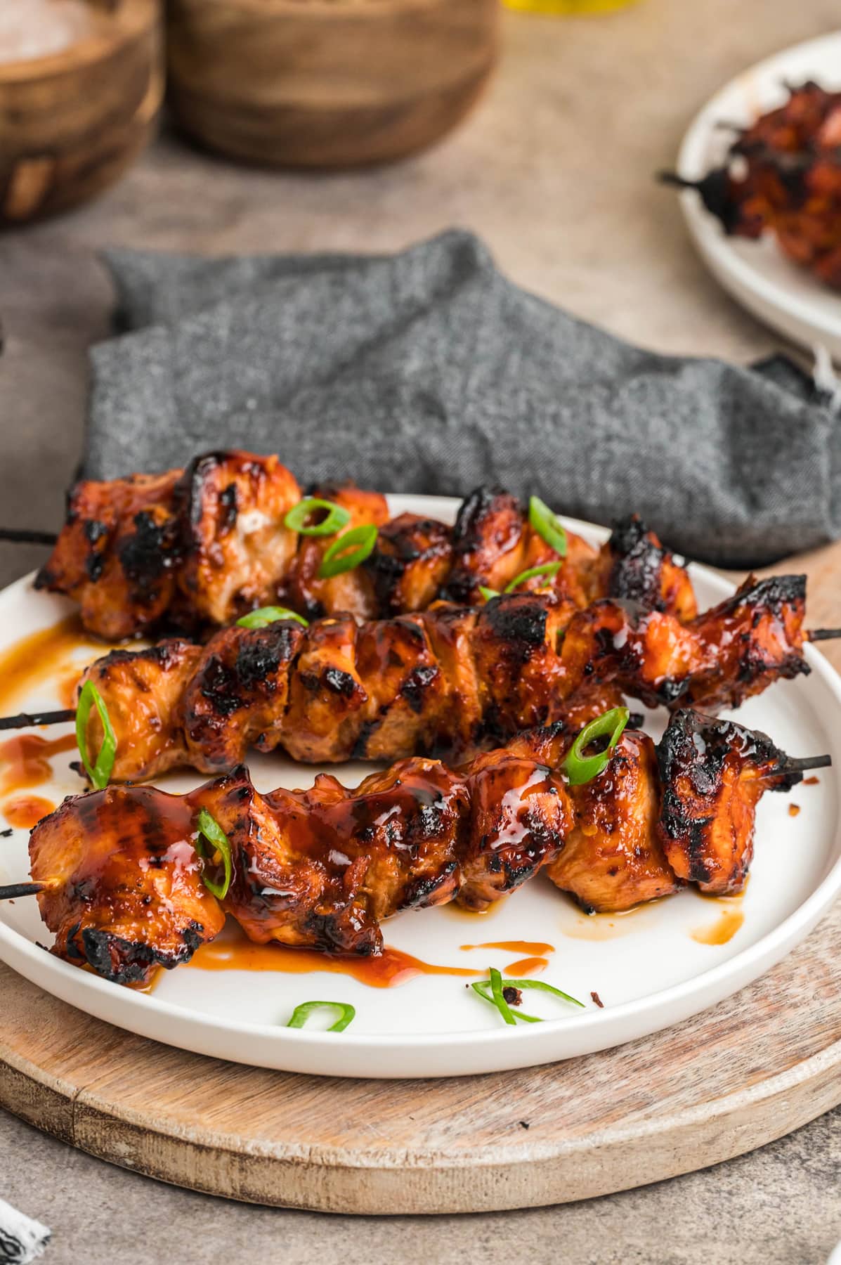 Chicken skewers on a plate