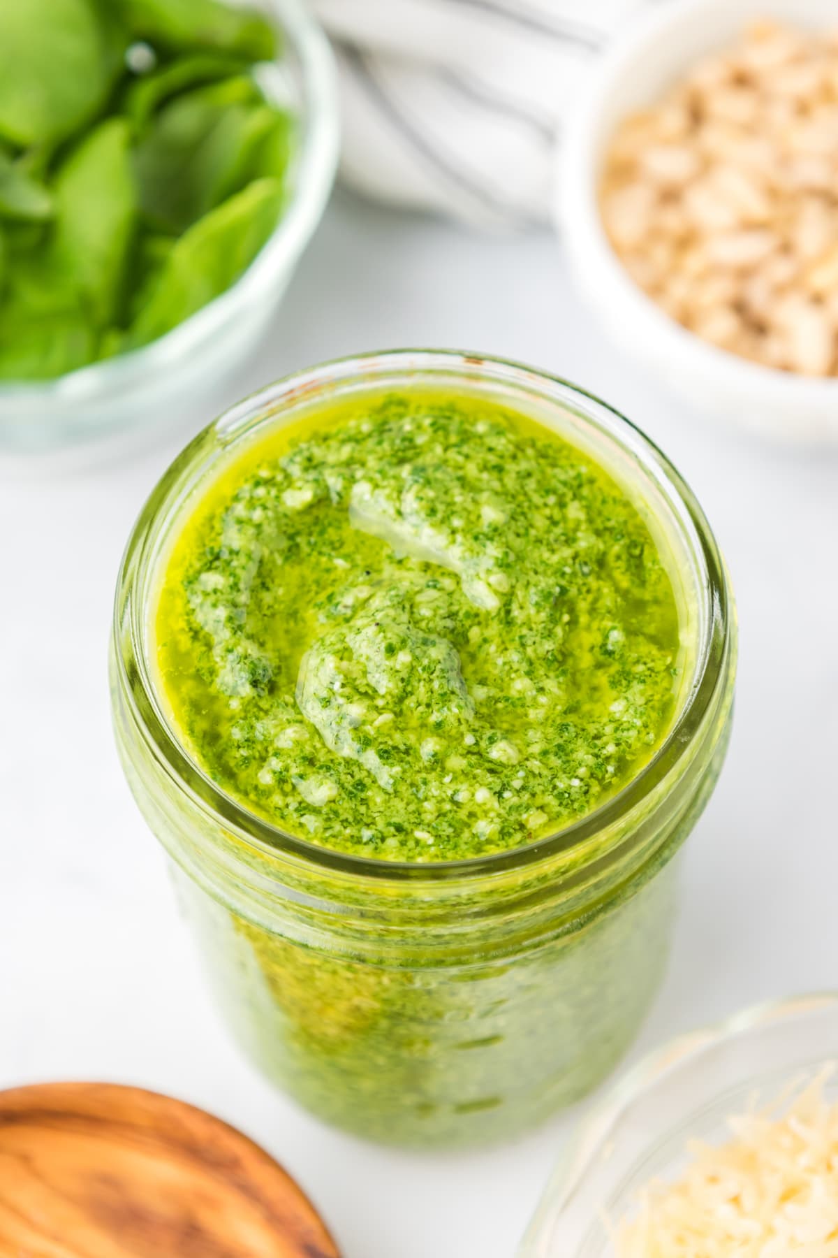 A jar of homemade pesto