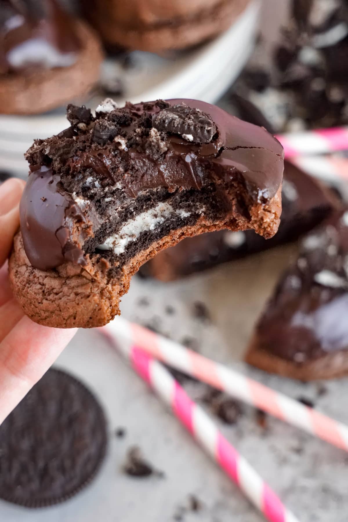 bite out of oreo stuffed cookie